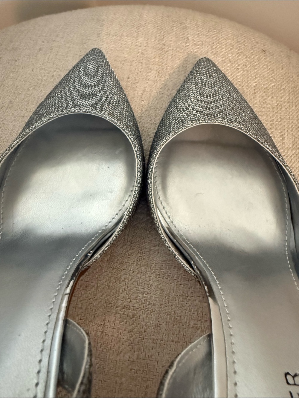Marc Fisher Silver Glitter Slingback Pointed Pumps - Picture 7 of 9